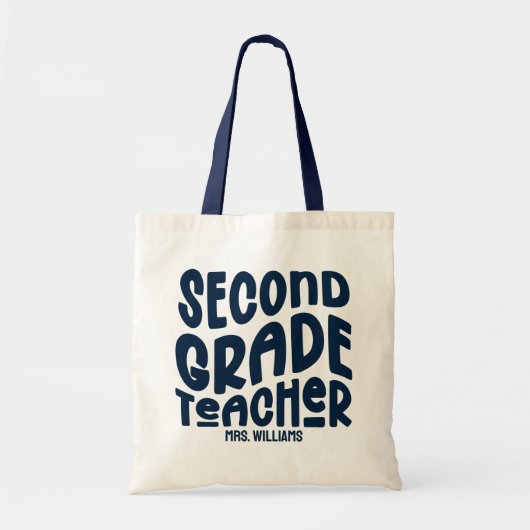 2nd Grade Teacher Dark Blue Typography Design トートバッグ (正面)
