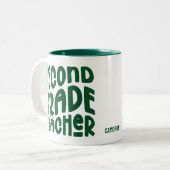 2nd Grade Teacher Green Text  ツートーンマグカップ (正面左)