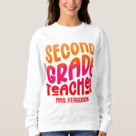 2nd Grade Teacher Orange Red Ombre Typography スウェットシャツ
