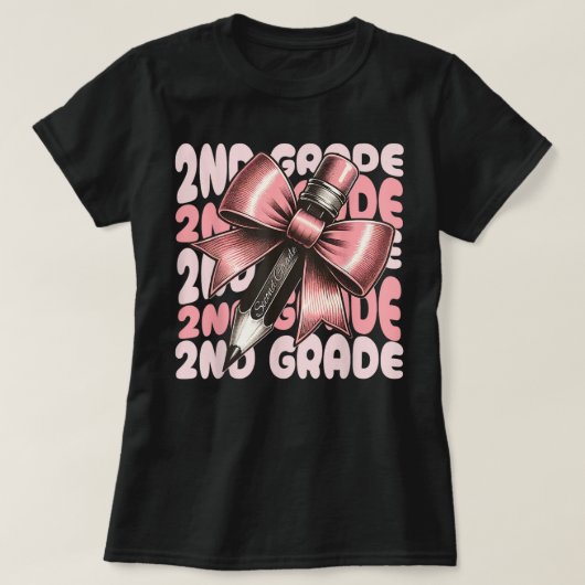 2nd Grade Teacher Pencil Coquette Bow Tシャツ (デザイン正面)