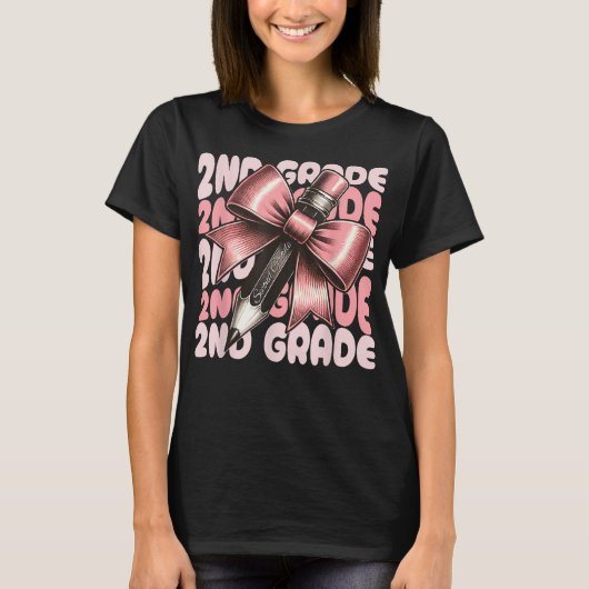 2nd Grade Teacher Pencil Coquette Bow Tシャツ (正面)