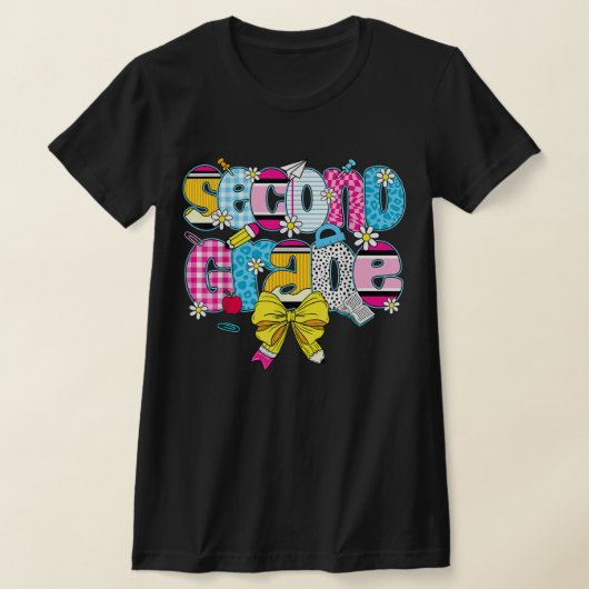 2nd Grade Teacher Pencil Coquette Bow Tシャツ (レイダウン)