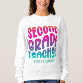 2nd Grade Teacher Rainbow Ombre Typography スウェットシャツ