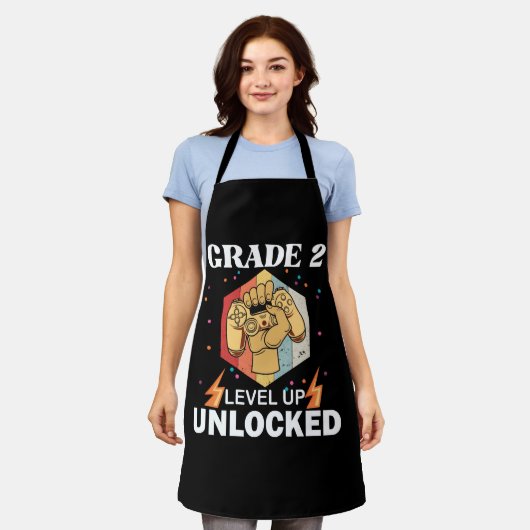 2nd Grade Unlocked Level Up Back To School First エプロン (着用した状態)