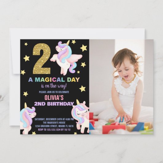 2nd Rainbow Unicorn誕生日招待状w photo 招待状 (正面)