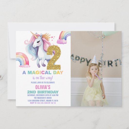 2nd Rainbow Unicorn誕生日招待状w photo 招待状 (正面)