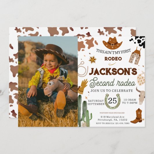 2nd Rodeo誕生日このAin't My 1st Rodeo 招待状 (正面/裏面)