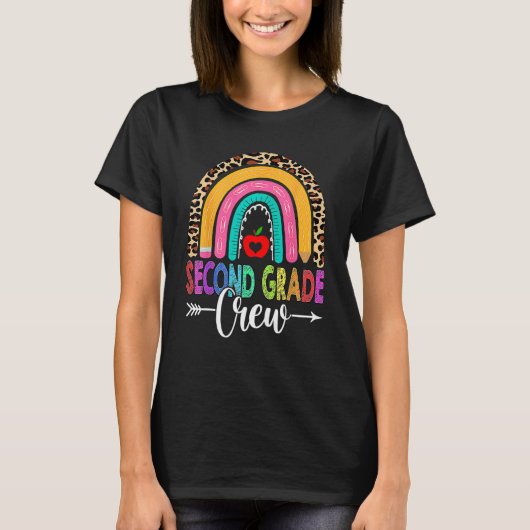 2nd Second Grade Crew Rainbow Leopard Teacher Back Tシャツ (正面)