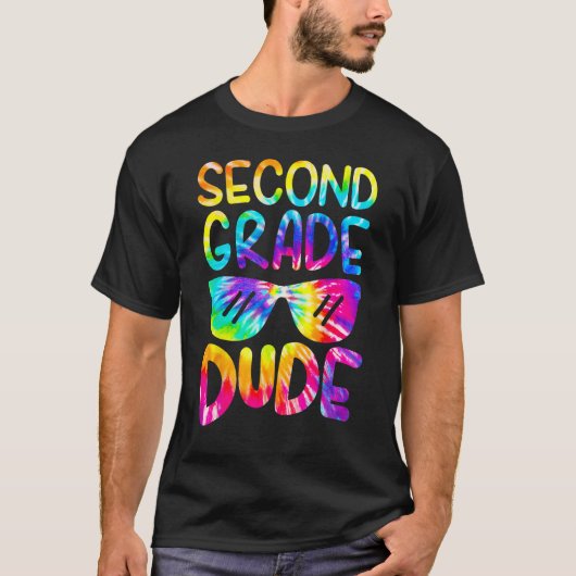2nd Second Grade Dude Tie Dye Sunglasses Boys Back Tシャツ (正面)