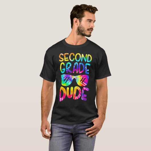 2nd Second Grade Dude Tie Dye Sunglasses Boys Back Tシャツ (正面フル)