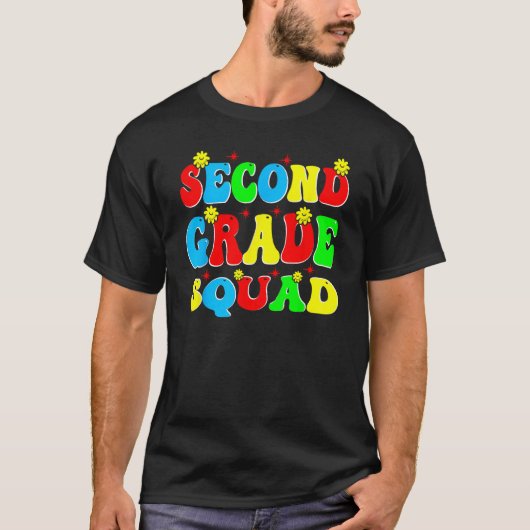 2nd Second Grade Squad Retro Groovy Teacher Back T Tシャツ (正面)