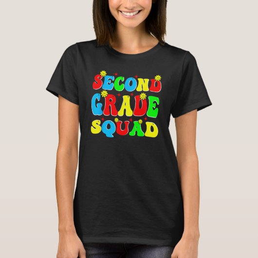 2nd Second Grade Squad Retro Groovy Teacher Back T Tシャツ (正面)