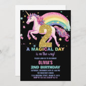 2nd Unicorn誕生日招待状ブラック 招待状 (正面/裏面)