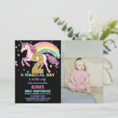 2nd Unicorn誕生日招待状ブラックw写真 招待状 (スタンド正面)