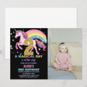 2nd Unicorn誕生日招待状ブラックw写真 招待状 (正面/裏面)