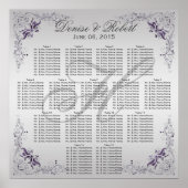 #2Ornate紫の銀のフローラ渦巻き旋回の座席表 ポスター (正面)