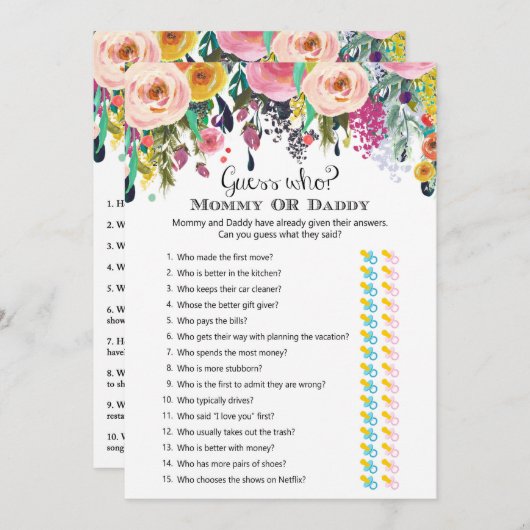 2xゲームフラワーガーデン赤ちゃんシャワー5x7インチサイズ 招待状 (正面/裏面)