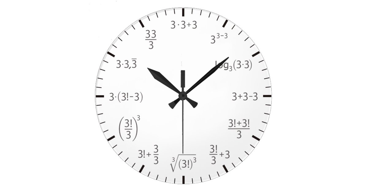 3かける数学の時計3 シンプル及びbeautyful ラージ壁時計 Zazzle Co Jp
