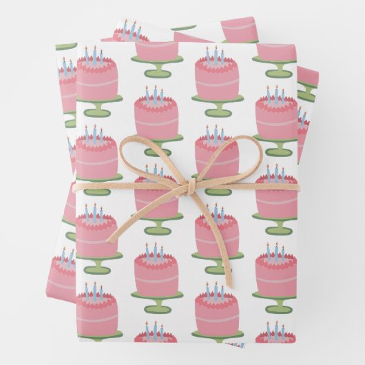 3お洒落回目のバースデーケーキピンク女の子らしかわいいプレゼント ラッピングペーパーシート (インサイチュ)