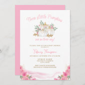 3かぼちゃのオンウェイ秋ガールトリプレットベビーシャワー 招待状 (正面/裏面)