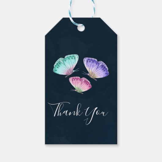 3かわいいパステル水彩蝶ありがとう ギフトタグ (正面)