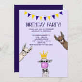 3かわいいラマ顔イラストレーション誕生会 招待状 (正面/裏面)