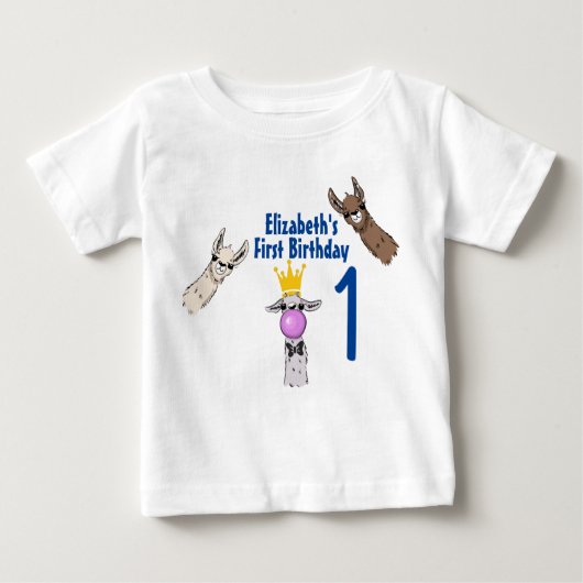 3かわいいラマ顔イラストレーション1歳 ベビーTシャツ (正面)