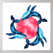 3かわいい銀河系の水色クジラ（ピンク色） ポスター (正面)