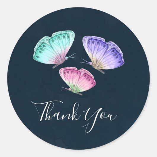 3かわいらしパステルウォーター色蝶ありがとう ラウンドシール (正面)