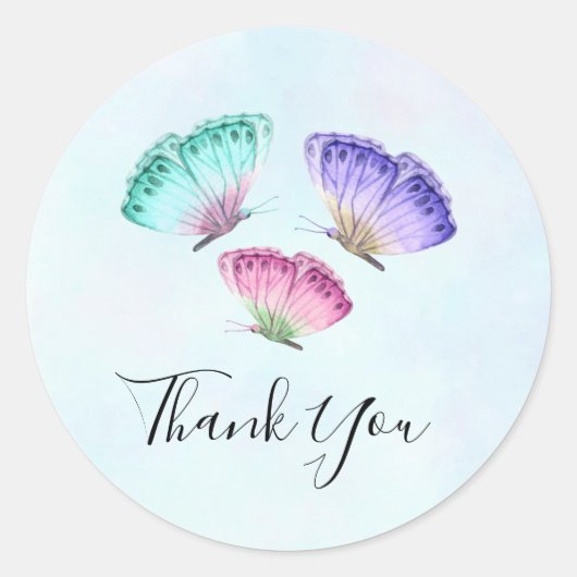 3かわいらしパステルウォーター色蝶ありがとう ラウンドシール (正面)