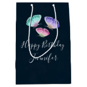 3かわいらしパステルウォーター色蝶誕生日 ミディアムペーパーバッグ (正面)