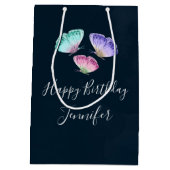 3かわいらしパステルウォーター色蝶誕生日 ミディアムペーパーバッグ (裏面)