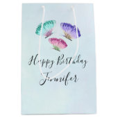 3かわいらしパステルウォーター色蝶誕生日 ミディアムペーパーバッグ (正面)