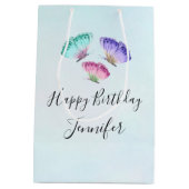 3かわいらしパステルウォーター色蝶誕生日 ミディアムペーパーバッグ (裏面)