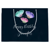 3かわいらしパステルウォーター色蝶誕生日 ラージペーパーバッグ (正面)