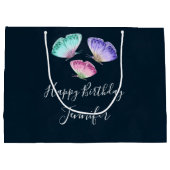 3かわいらしパステルウォーター色蝶誕生日 ラージペーパーバッグ (裏面)