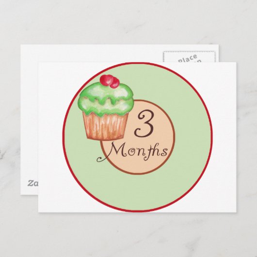 3か月のカップケーキマイルストーン ポストカード (正面/裏面)