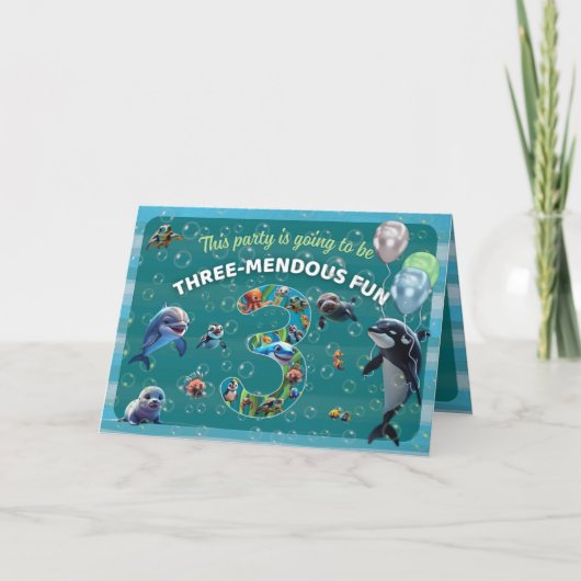 3か月のパーティー折り畳み水平招待状 招待状 (正面)