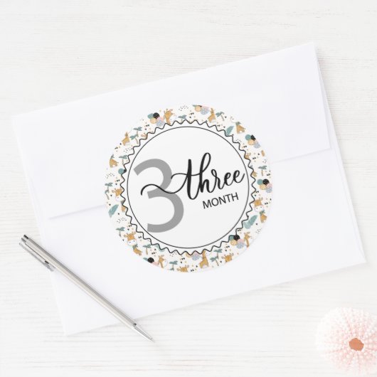 3か月のマイルストーンベビーのグラフとバルーン ラウンドシール (封筒)