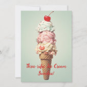 3さいのお誕生日おめでとう！アイスクリームサンデーのバースデーカード 招待状 (正面)