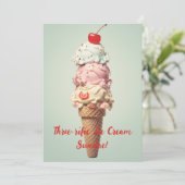 3さいのお誕生日おめでとう！ アイスクリームサンデー バースデーカード 招待状 (スタンド正面)