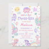 3さいのトリケラのピンク恐竜パーティー 招待状 (正面)