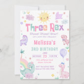 3さいのレックスのパステル恐竜の誕生日パーティー 招待状 (正面)