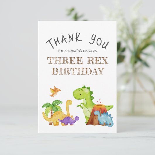3さいの恐竜の誕生日パーティー サンキューカード (スタンド正面)