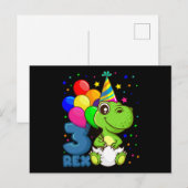 3さいの恐竜の3歳誕生日 ポストカード (正面/裏面)