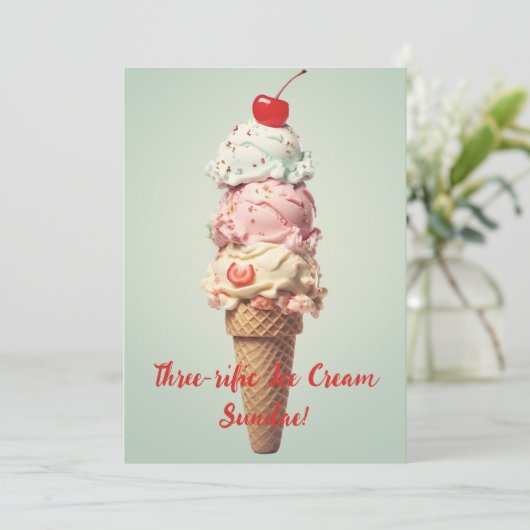 3さいの誕生日におすすめのアイスサンデーのカード 招待状 (スタンド正面)