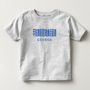 3さいレトロ文字名前 青いテキスト トドラーTシャツ