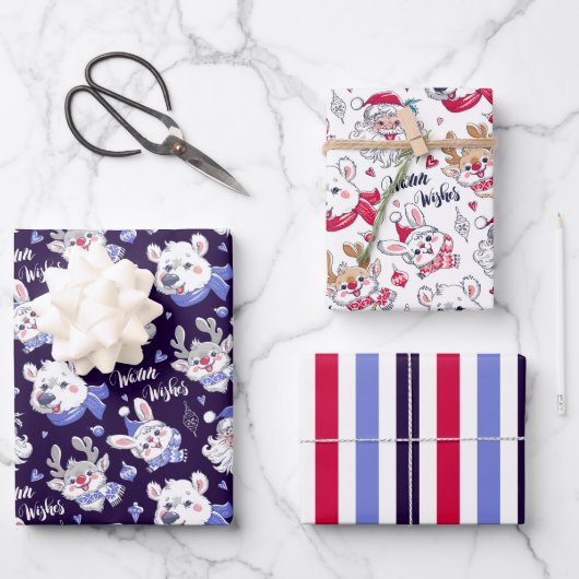 3すてきのクリスマス冬のラッピング紙セット ラッピングペーパーシート (正面)