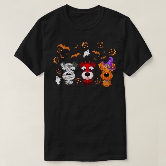3つのおもしろいシュナウツァハロウィーンの衣装 Tシャツ (デザイン正面)