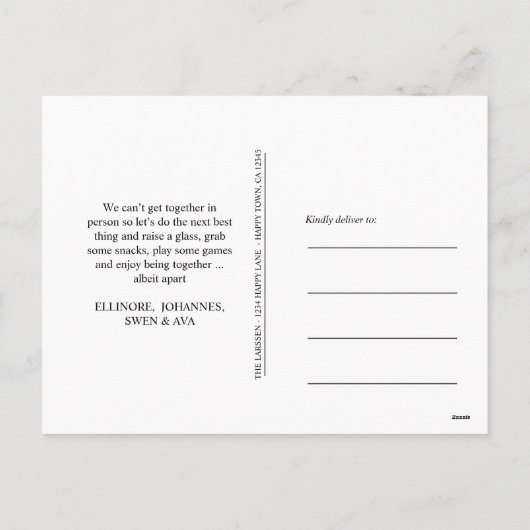 3つのおもしろい格言 |仮想クリスマスパーティー シーズンポストカード (裏面)